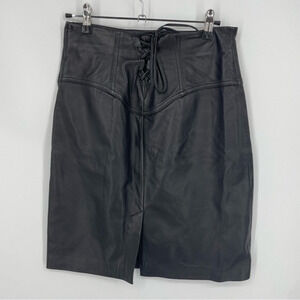 Express Straight Skirt Leather Knee Length‎ Back corset Lace Up Black 3/4